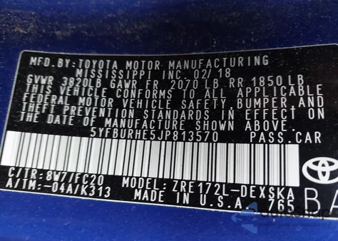 2018 Toyota Corolla Se z USA, uszkodzony, nr VIN 5YFBURHE5JP813570